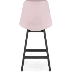 Tabouret snack mi-hauteur 'MORISS MINI' en velours rose et pieds en bois noir