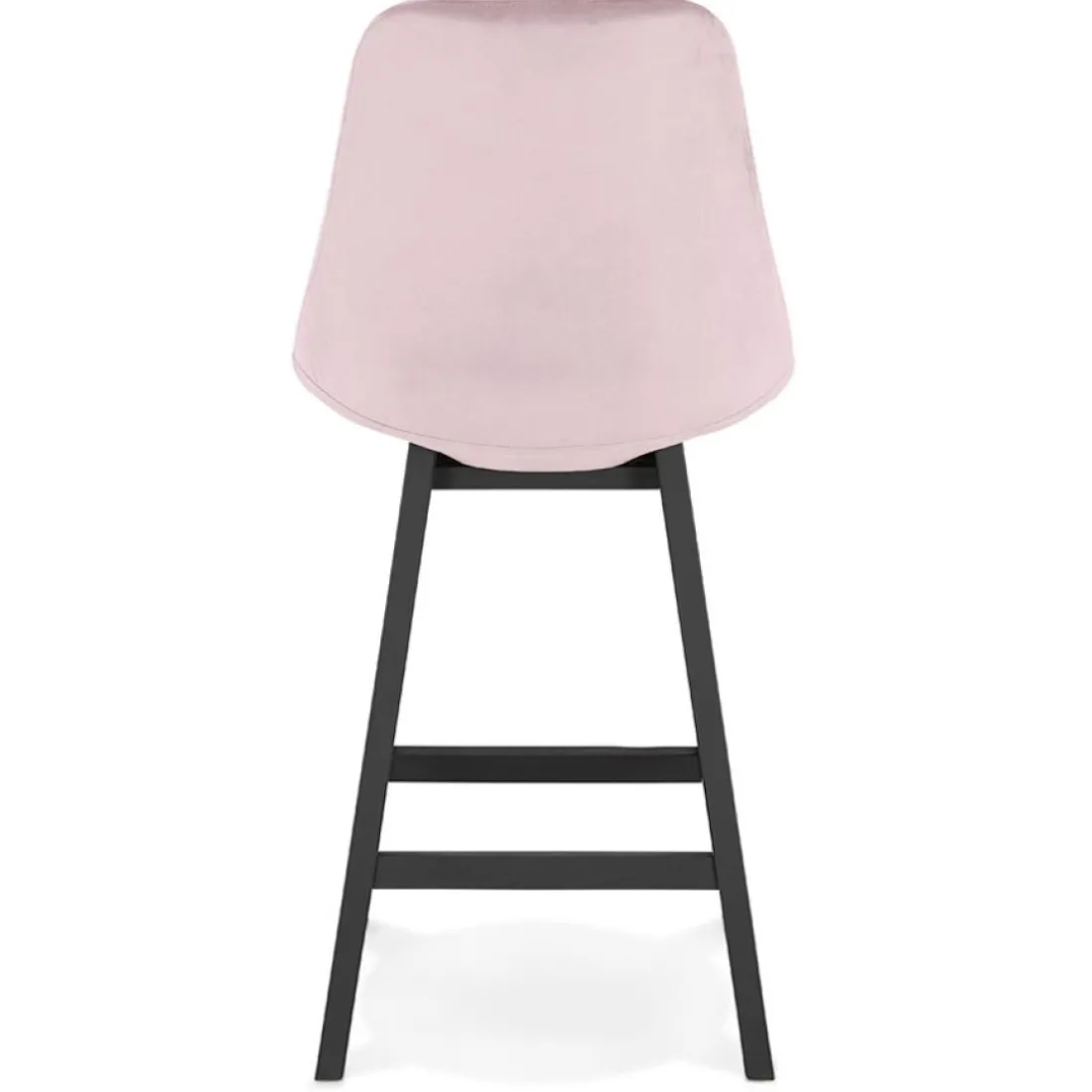 Tabouret snack mi-hauteur 'MORISS MINI' en velours rose et pieds en bois noir