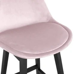 Tabouret snack mi-hauteur 'MORISS MINI' en velours rose et pieds en bois noir