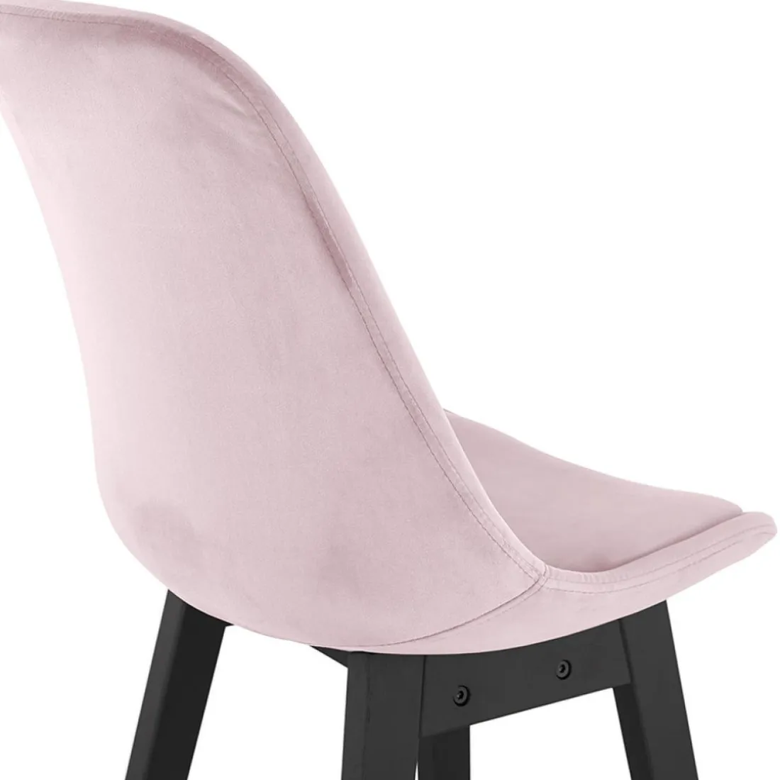 Tabouret snack mi-hauteur 'MORISS MINI' en velours rose et pieds en bois noir