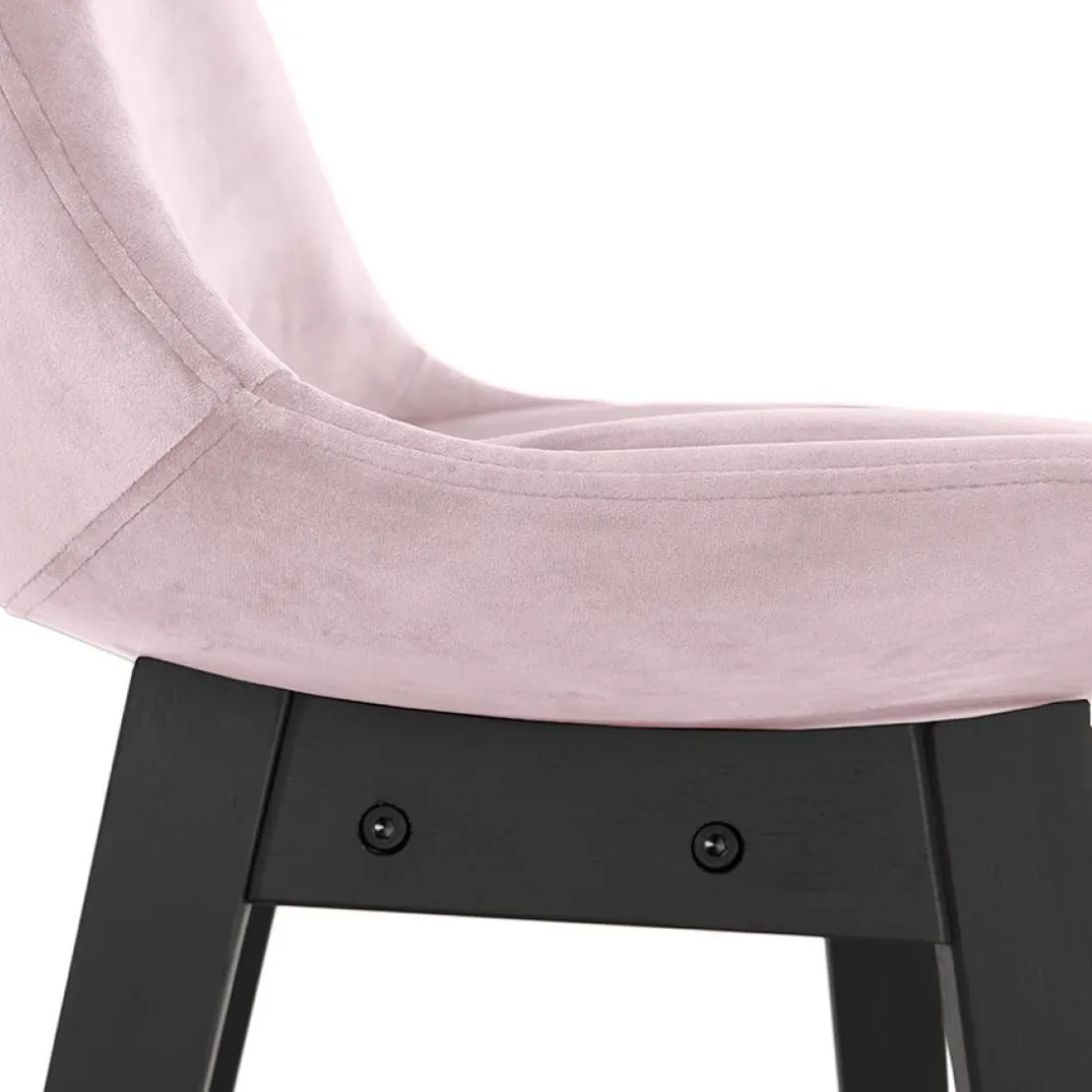 Tabouret snack mi-hauteur 'MORISS MINI' en velours rose et pieds en bois noir