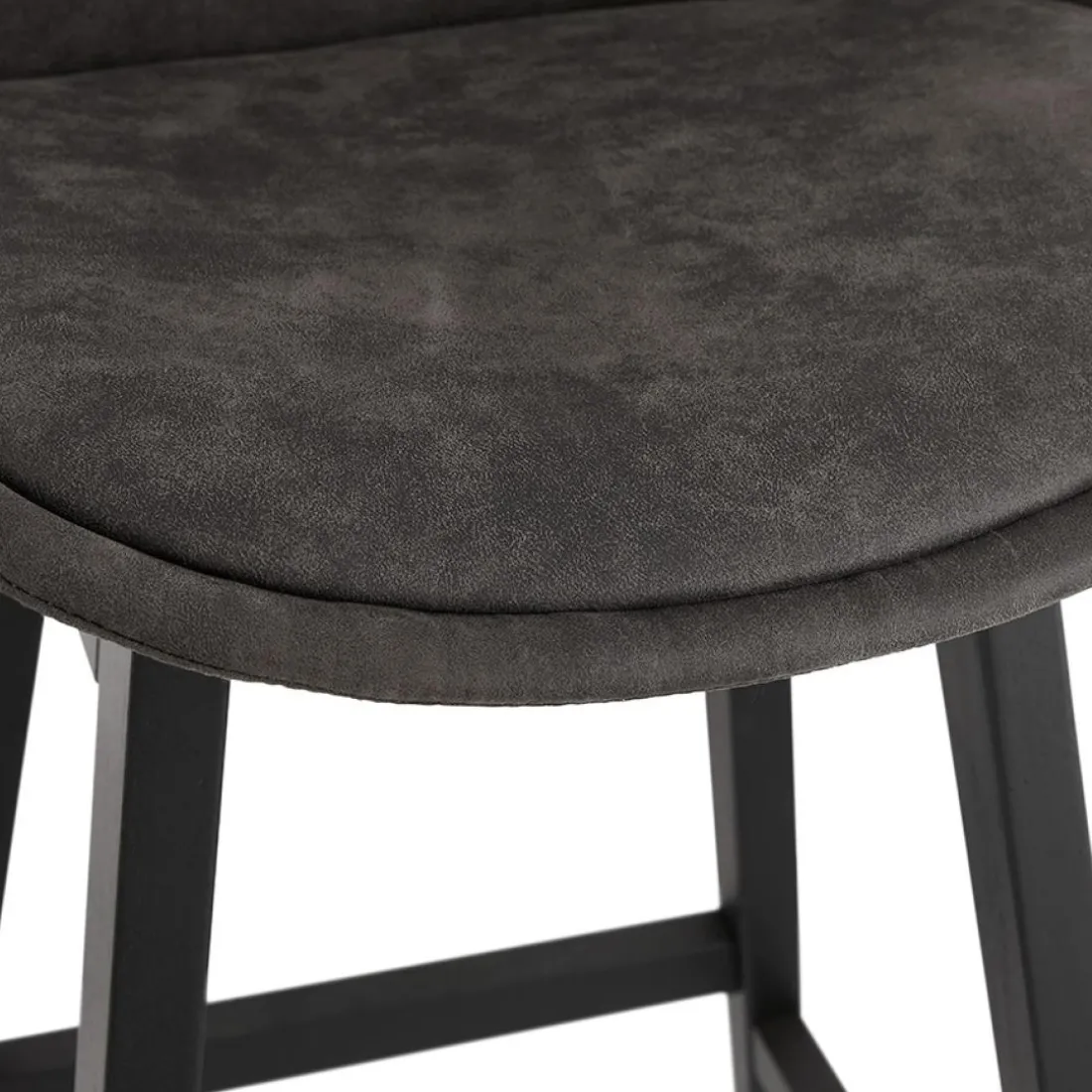 Tabouret snack mi-hauteur 'ASPEN MINI' en microfibre grise et pieds en bois noir