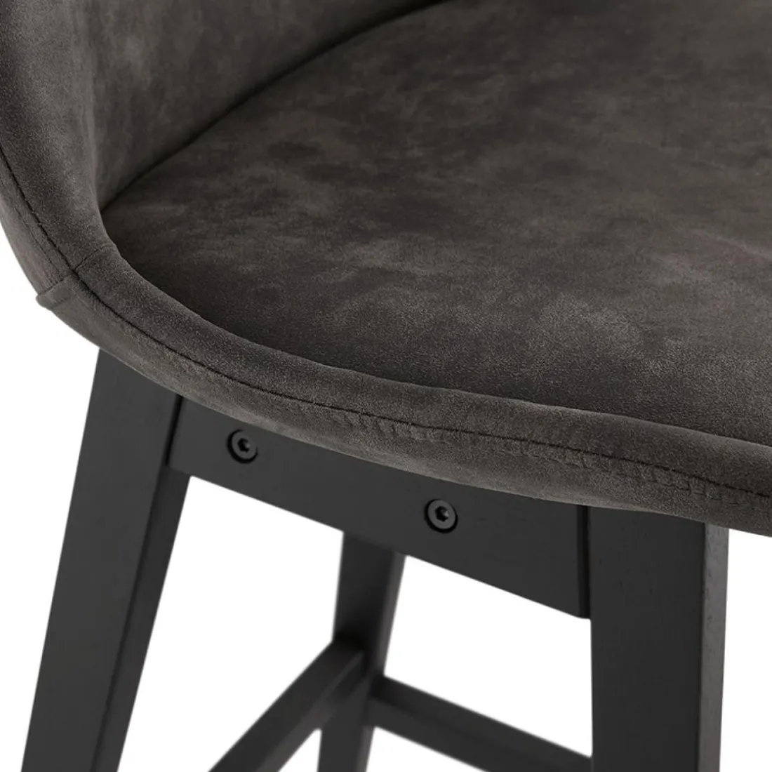 Tabouret snack mi-hauteur 'ASPEN MINI' en microfibre grise et pieds en bois noir