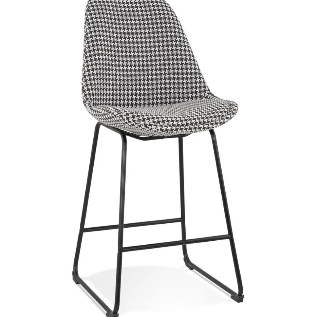 Tabouret snack mi-hauteur 'BULLY MINI' en tissu pied de poule et pieds en métal noir