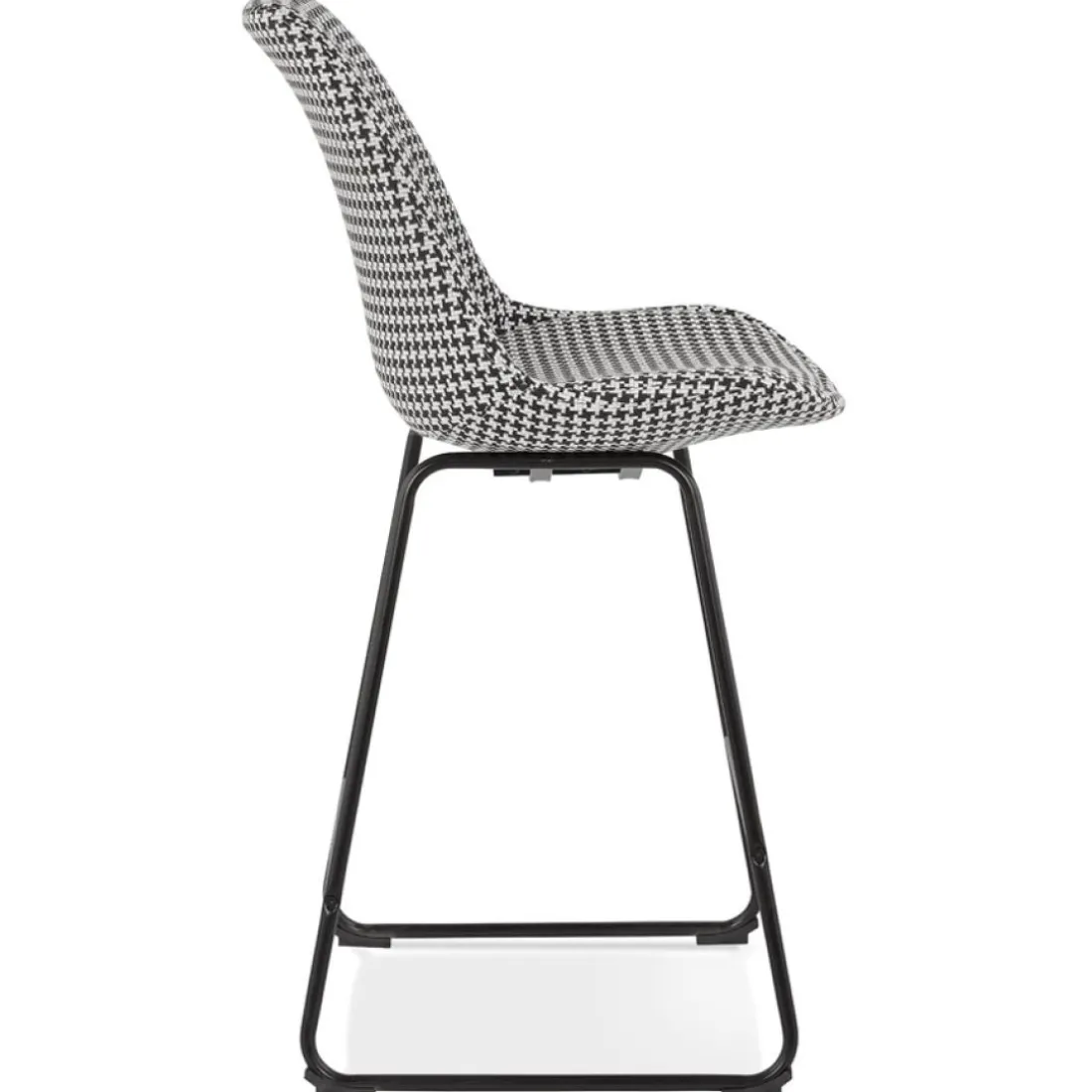 Tabouret snack mi-hauteur 'BULLY MINI' en tissu pied de poule et pieds en métal noir