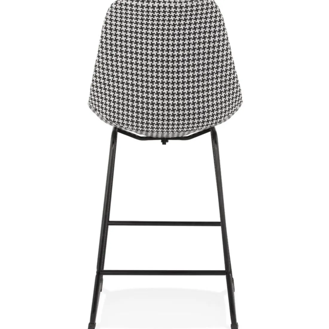 Tabouret snack mi-hauteur 'BULLY MINI' en tissu pied de poule et pieds en métal noir