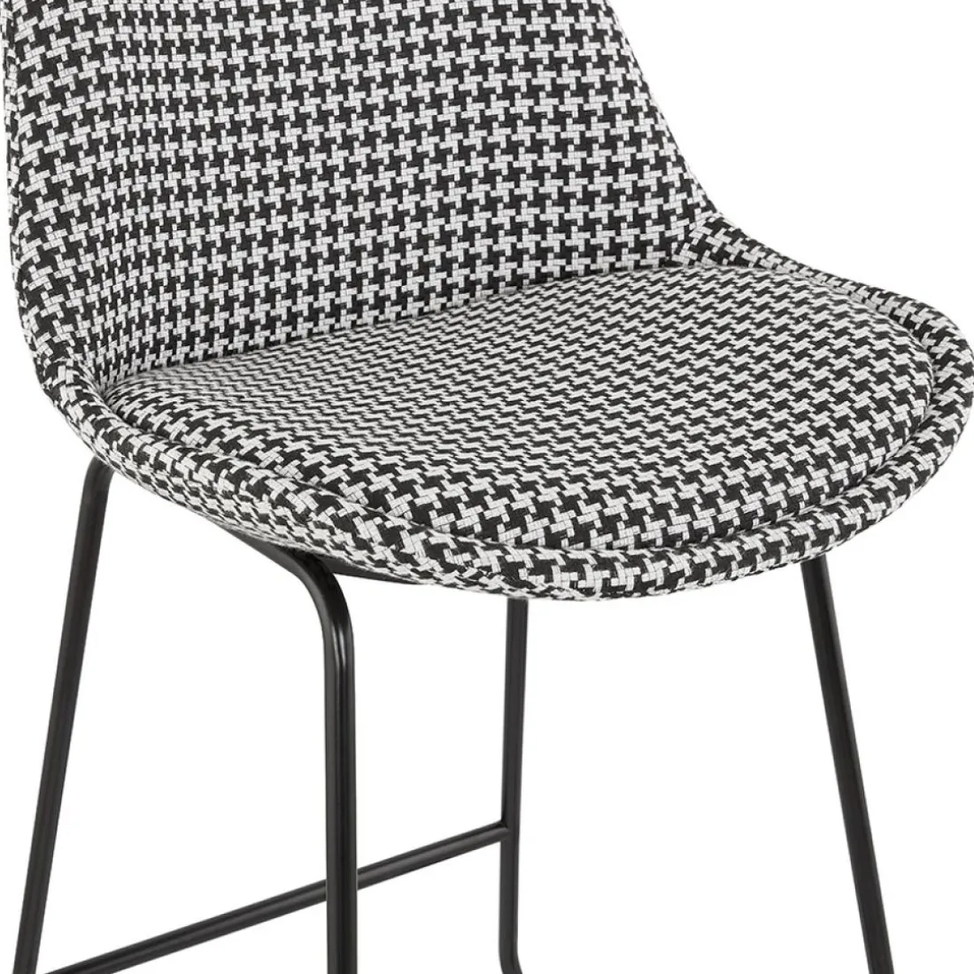 Tabouret snack mi-hauteur 'BULLY MINI' en tissu pied de poule et pieds en métal noir