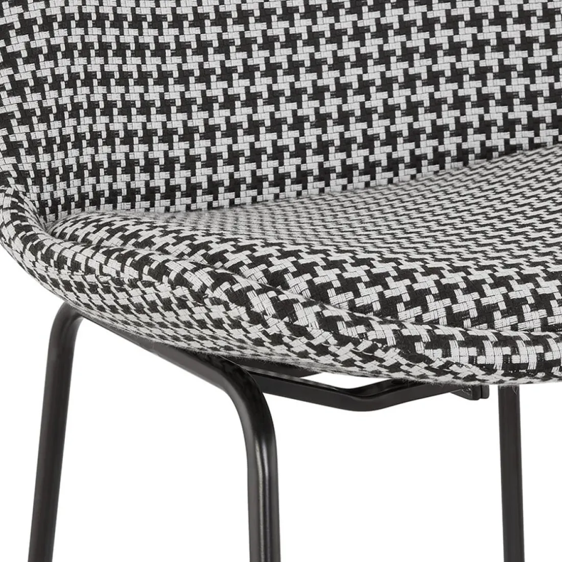 Tabouret snack mi-hauteur 'BULLY MINI' en tissu pied de poule et pieds en métal noir
