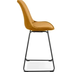 Tabouret snack mi-hauteur 'BULLY MINI' en velours moutarde et pieds en métal noir