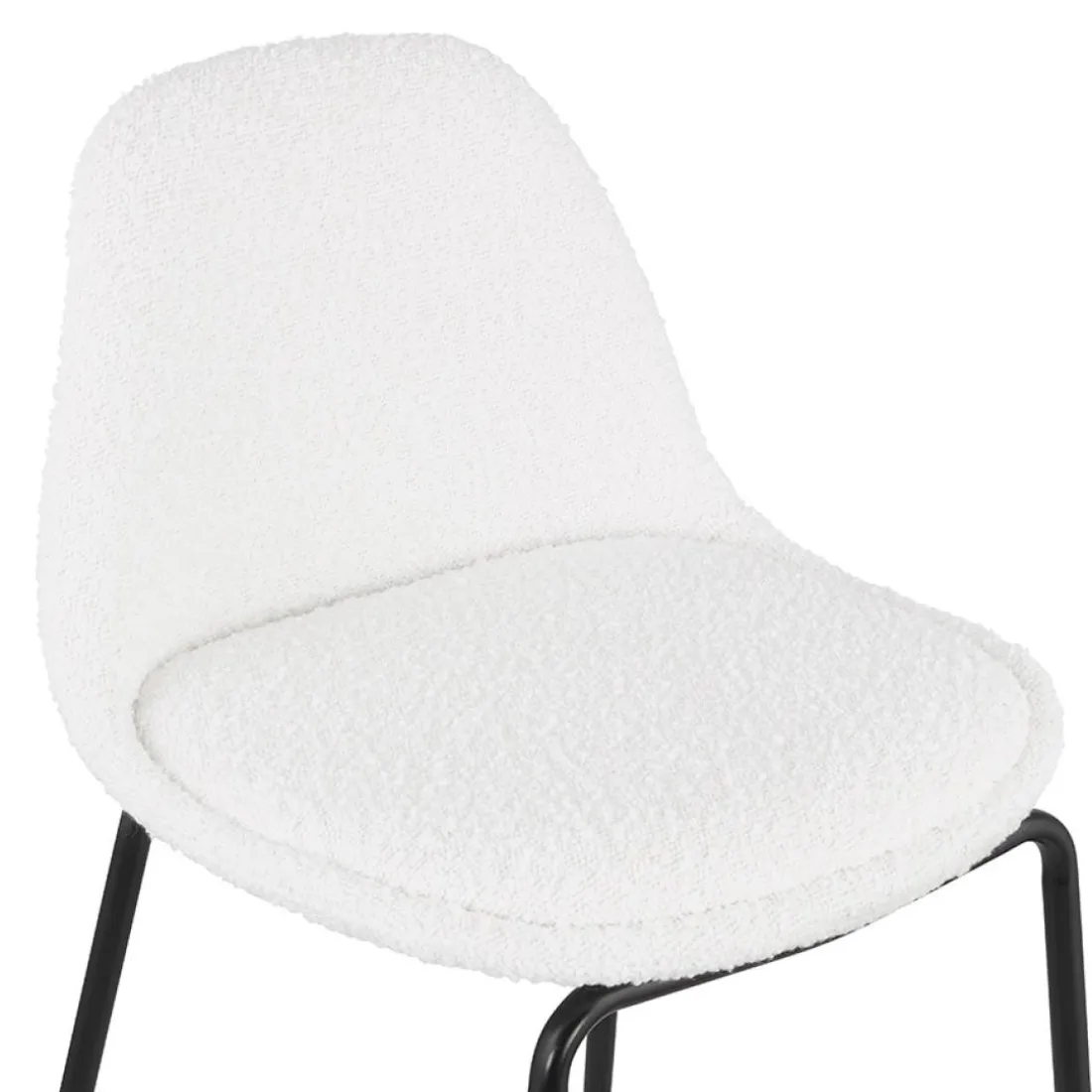 Tabouret snack mi-hauteur 'PLUMAR MINI' en tissu bouclé blanc et pied en métal noir