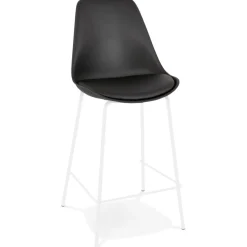 Tabouret snack mi-hauteur 'LEMON MINI' noir avec pied en métal blanc