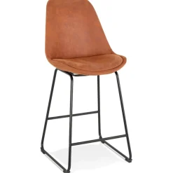 Tabouret snack mi-hauteur 'BIKI MINI' en microfibre brune et pieds en métal noir