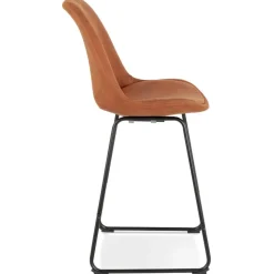 Tabouret snack mi-hauteur 'BIKI MINI' en microfibre brune et pieds en métal noir