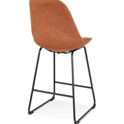 Tabouret snack mi-hauteur 'BIKI MINI' en microfibre brune et pieds en métal noir