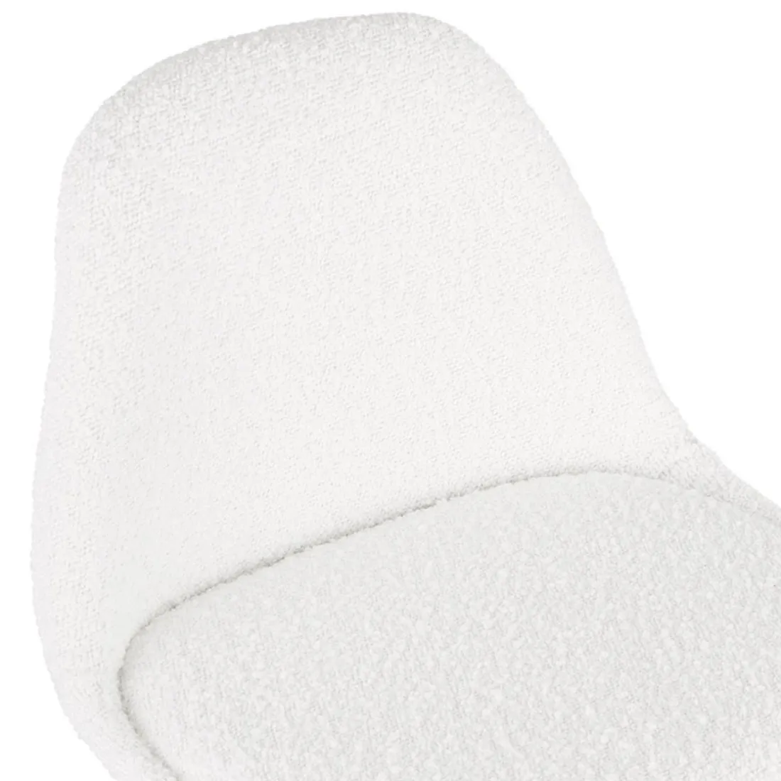Tabouret snack mi-hauteur 'CLARISSE MINI' en tissu bouloché blanc et 4 pieds en bois noir