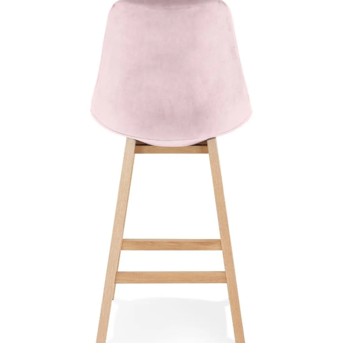 Tabouret snack mi-hauteur 'MORISS MINI' en velours rose et pieds en bois naturel