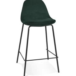 Tabouret snack mi-hauteur 'FENTON MINI' en velours vert et pied en métal noir