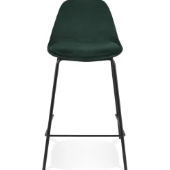 Tabouret snack mi-hauteur 'FENTON MINI' en velours vert et pied en métal noir