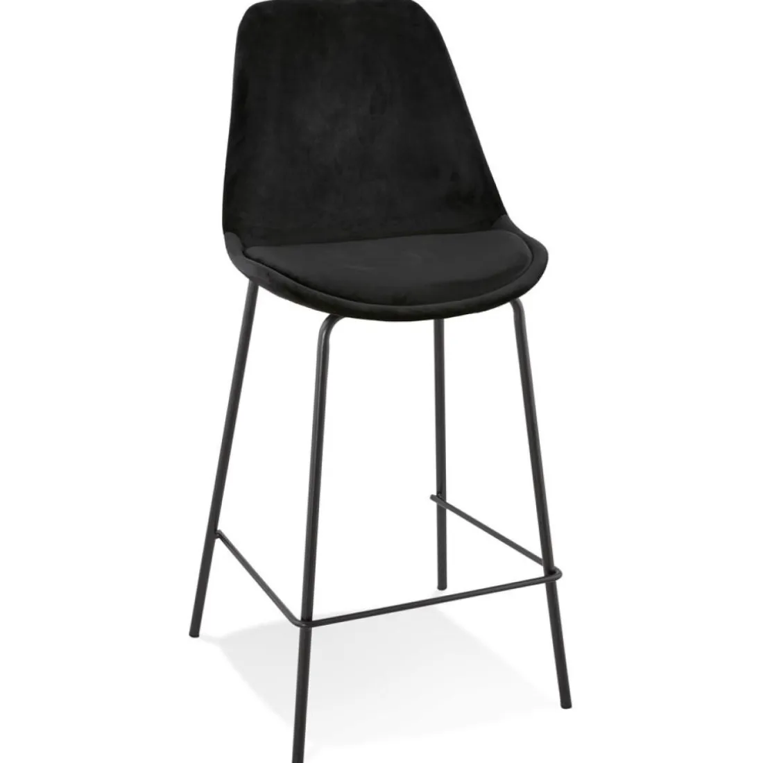 Tabouret snack mi-hauteur 'SPARK MINI' en velours noir et pieds en métal noir