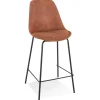 Tabouret snack mi-hauteur 'TAO MINI' en microfibre brune et pieds en métal noir