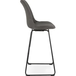 Tabouret snack mi-hauteur 'BIKI MINI' en microfibre grise et pieds en métal noir