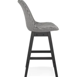 Tabouret snack mi-hauteur 'MORISS MINI' en tissu pied de poule et pieds en bois noir