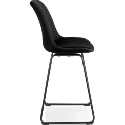 Tabouret snack mi-hauteur 'BULLY MINI' en velours noir et pieds en métal noir