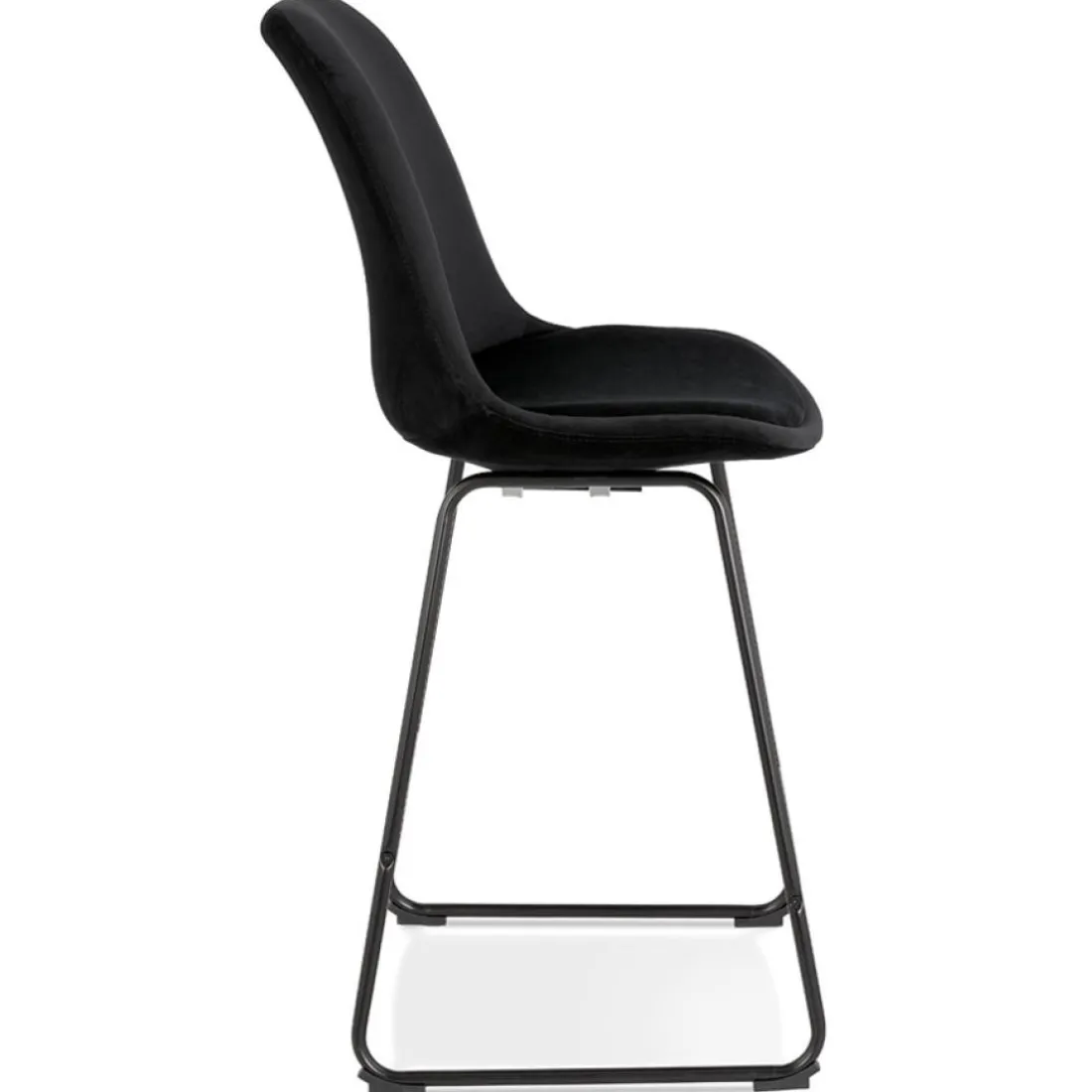 Tabouret snack mi-hauteur 'BULLY MINI' en velours noir et pieds en métal noir