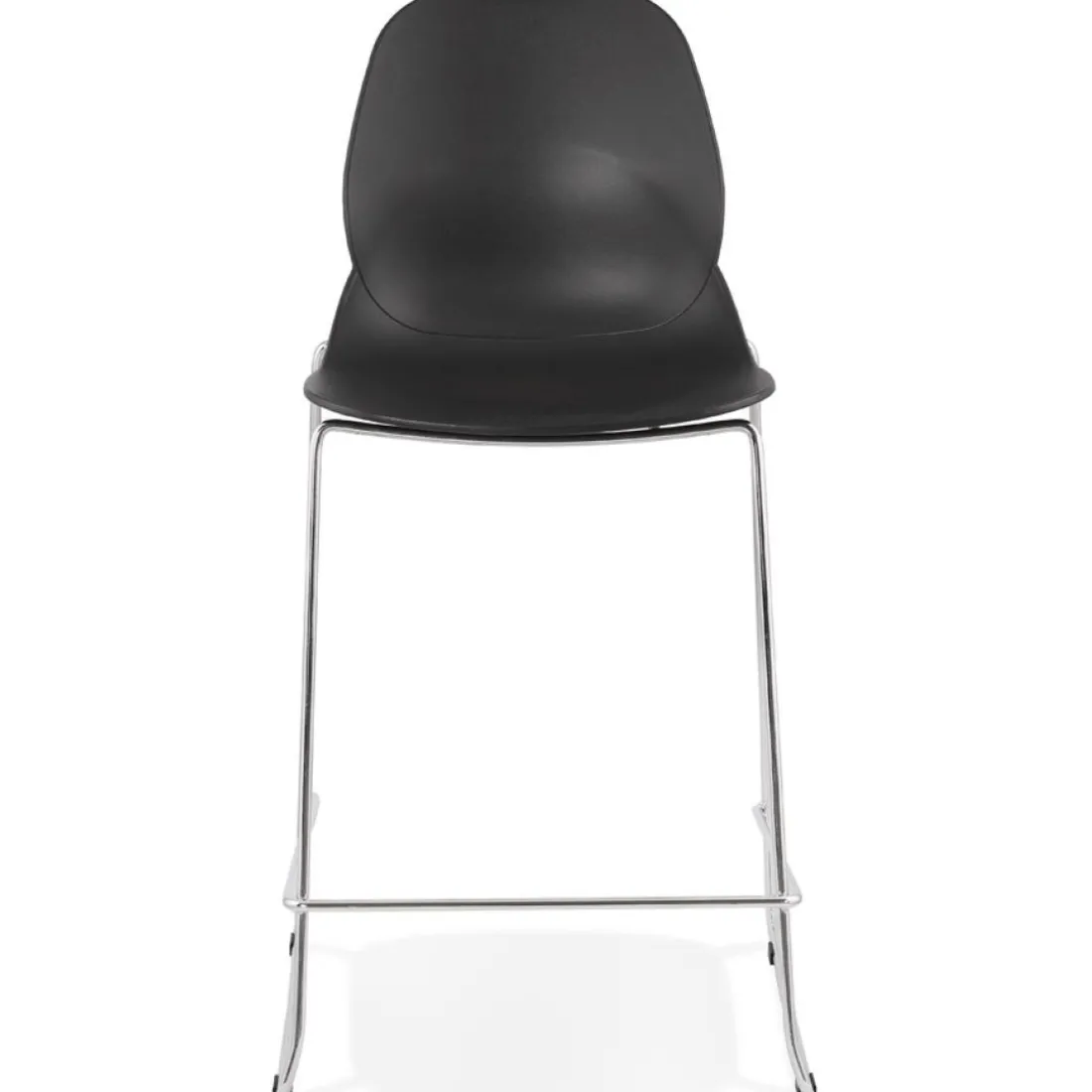 Tabouret snack mi-hauteur 'BERLIN MINI' noir empilable avec pied en métal chromé