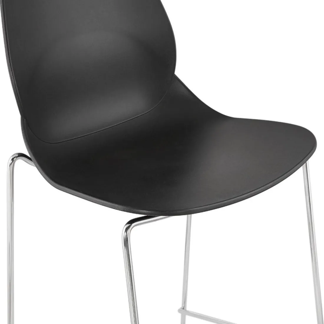 Tabouret snack mi-hauteur 'BERLIN MINI' noir empilable avec pied en métal chromé