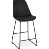 Tabouret snack mi-hauteur 'RIGO MINI' en tissu noir et pieds en métal noir