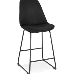 Tabouret snack mi-hauteur 'RIGO MINI' en tissu noir et pieds en métal noir