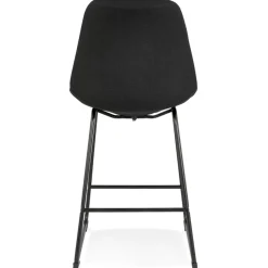 Tabouret snack mi-hauteur 'RIGO MINI' en tissu noir et pieds en métal noir