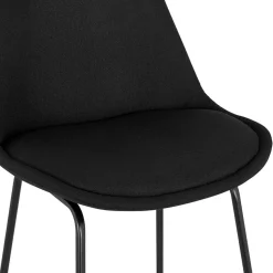 Tabouret snack mi-hauteur 'RIGO MINI' en tissu noir et pieds en métal noir