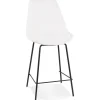 Tabouret snack mi-hauteur 'LEONIE MINI' en tissu bouloché blanc et pied en métal noir