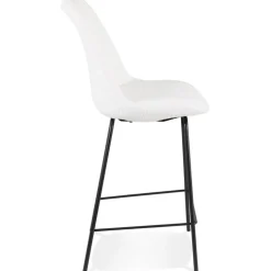 Tabouret snack mi-hauteur 'LEONIE MINI' en tissu bouloché blanc et pied en métal noir