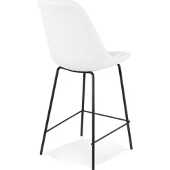 Tabouret snack mi-hauteur 'LEONIE MINI' en tissu bouloché blanc et pied en métal noir