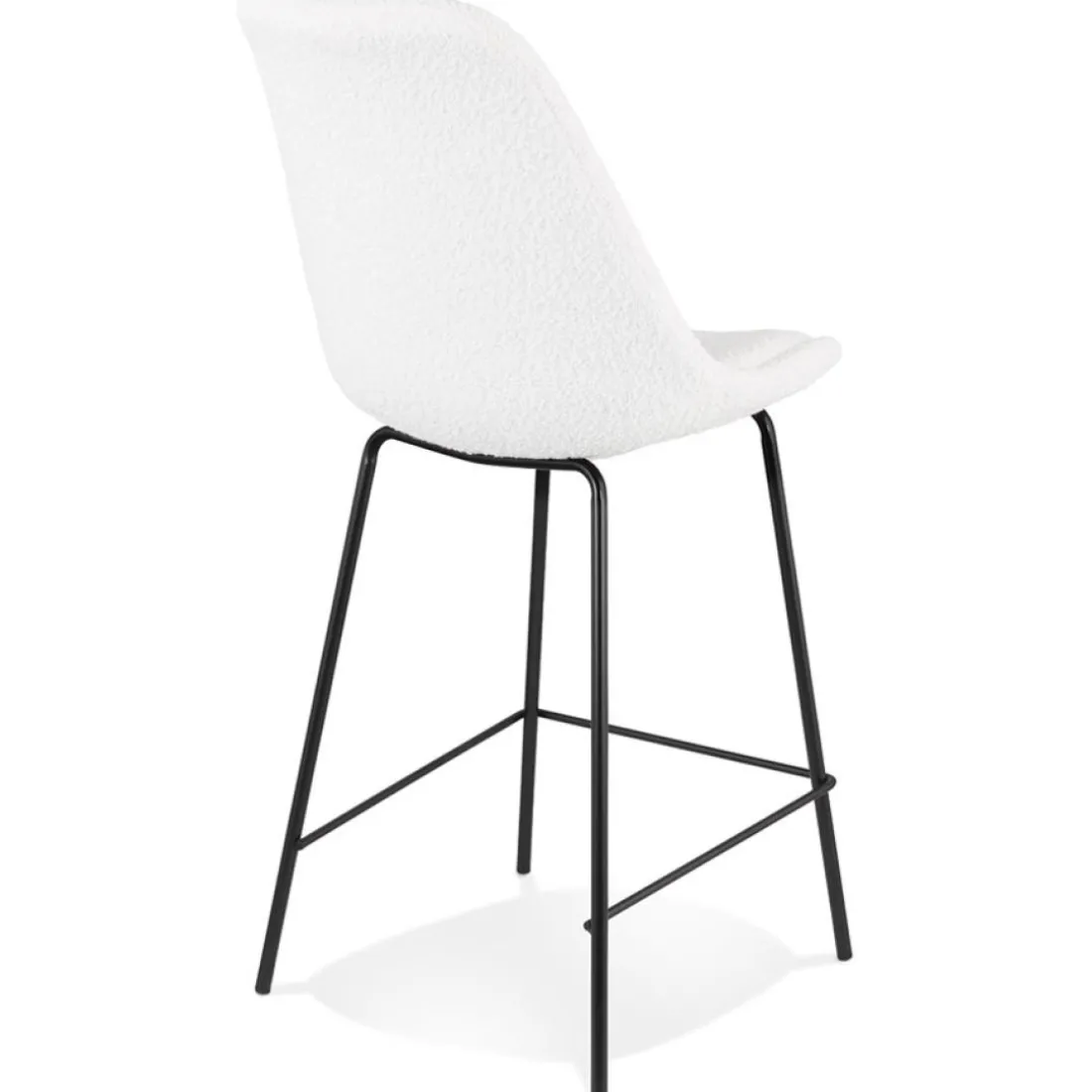 Tabouret snack mi-hauteur 'LEONIE MINI' en tissu bouloché blanc et pied en métal noir