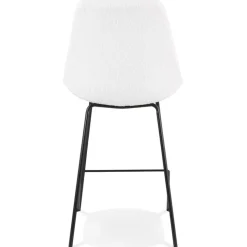 Tabouret snack mi-hauteur 'LEONIE MINI' en tissu bouloché blanc et pied en métal noir