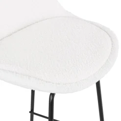 Tabouret snack mi-hauteur 'LEONIE MINI' en tissu bouloché blanc et pied en métal noir
