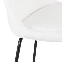 Tabouret snack mi-hauteur 'LEONIE MINI' en tissu bouloché blanc et pied en métal noir