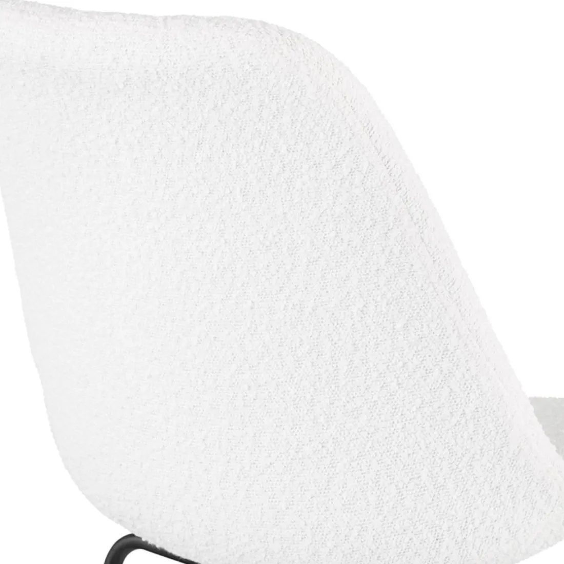 Tabouret snack mi-hauteur 'LEONIE MINI' en tissu bouloché blanc et pied en métal noir