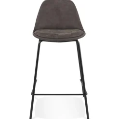 Tabouret snack mi-hauteur 'GIRON MINI' en microfibre gris foncé et pied en métal noir