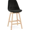 Tabouret snack mi-hauteur 'MORISS MINI' en velours noir et pieds en bois naturel