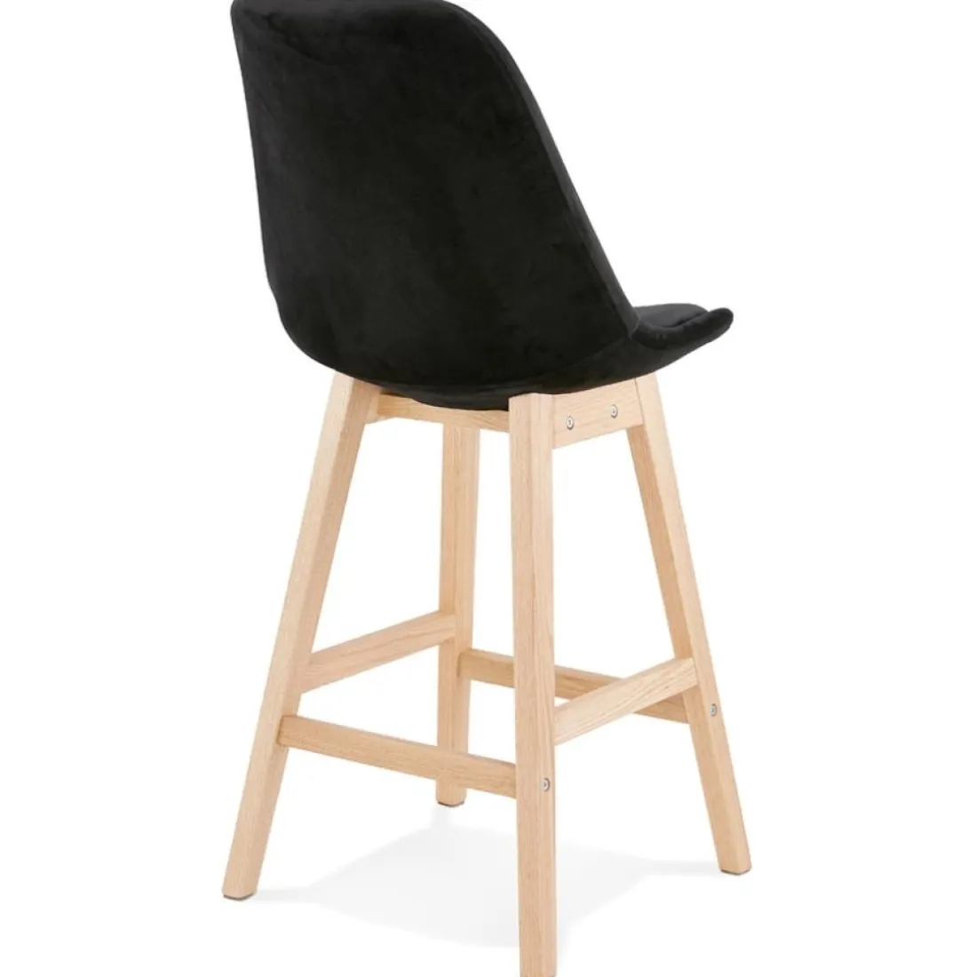 Tabouret snack mi-hauteur 'MORISS MINI' en velours noir et pieds en bois naturel