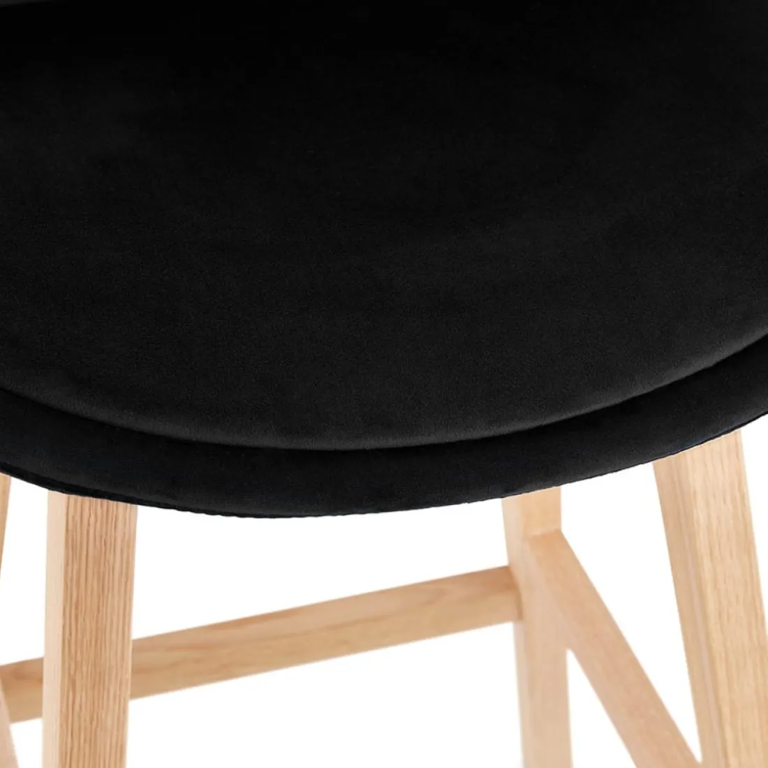 Tabouret snack mi-hauteur 'MORISS MINI' en velours noir et pieds en bois naturel