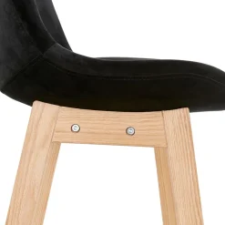 Tabouret snack mi-hauteur 'MORISS MINI' en velours noir et pieds en bois naturel