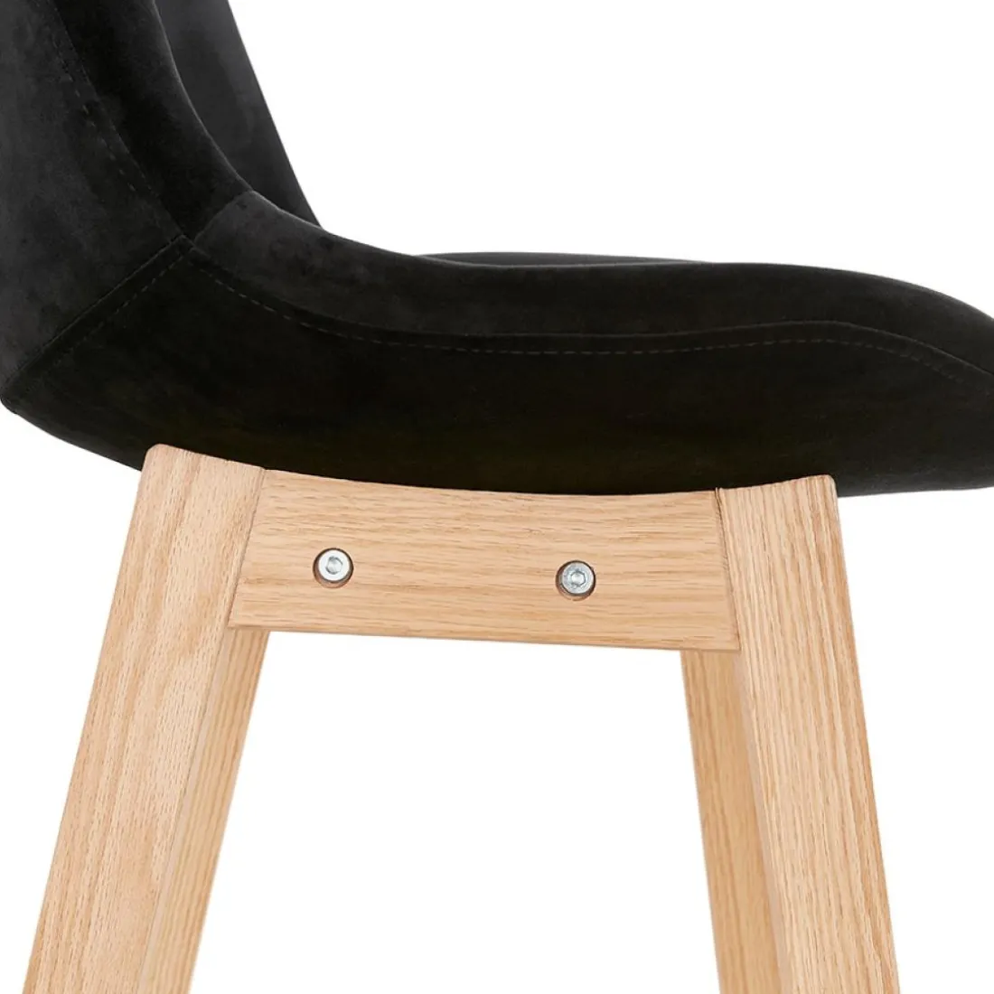 Tabouret snack mi-hauteur 'MORISS MINI' en velours noir et pieds en bois naturel