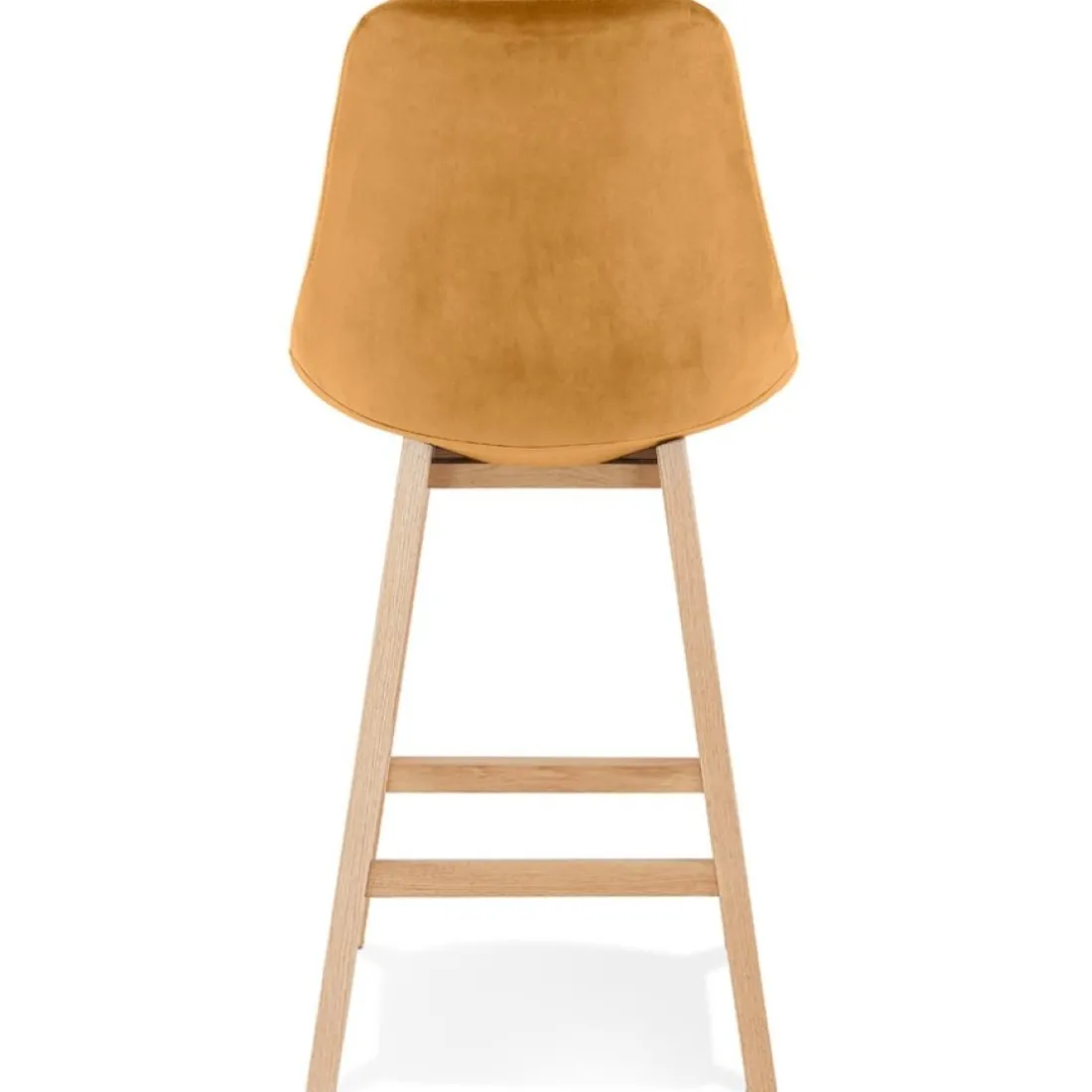 Tabouret snack mi-hauteur 'MORISS MINI' en velours moutarde et pieds en bois naturel