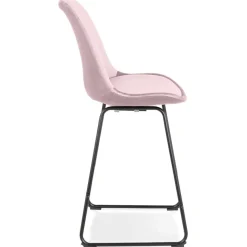 Tabouret snack mi-hauteur 'BULLY MINI' en velours rose et pieds en métal noir